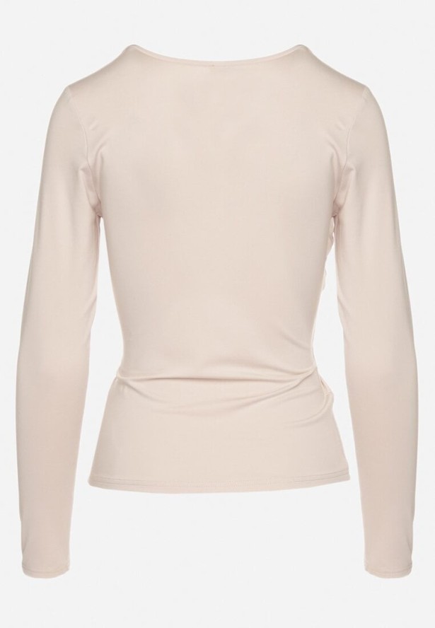 Beżowa Bluzka z Wiskozą i Ozdobnym Marszczeniem Neldexia