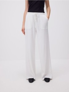 Szerokie spodnie z wiązaniem - biały