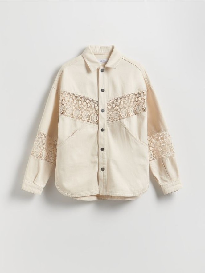 Kurtka z ażurowymi detalami - złamana biel