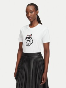 KARL LAGERFELD T-Shirt Ikon Sketch Choupette A1W17128 Biały Regular Fit