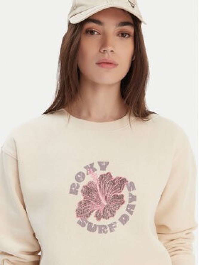 Roxy Bluza Surf Stoked Crew Brushed Vint ERJFT05018 Écru Regular Fit