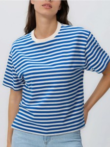 Bawełniany t-shirt w paski - kremowy