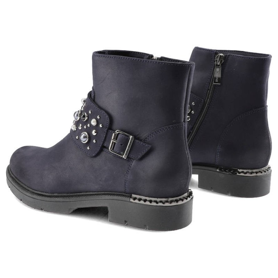 Botki damskie Carinii, płaskie ze skóry naturalnej, granatowe, B4483_-M07-000-POL-D06