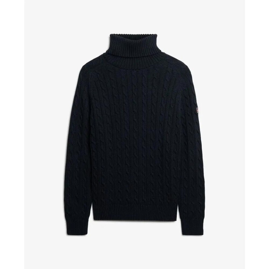 Sweter na plecionce z golfem damski Superdry