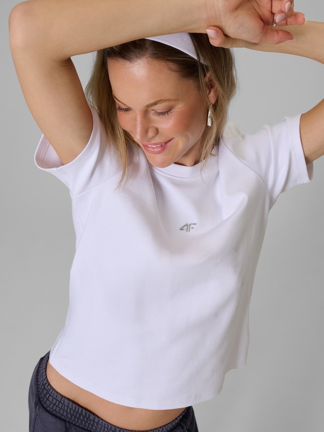 4F T-shirt regular gładki damski - biały L