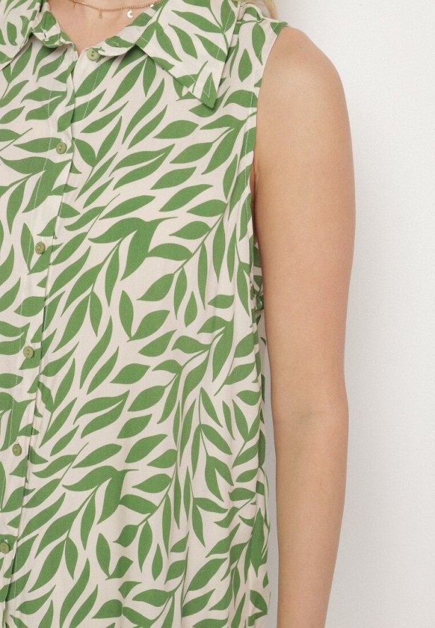 Zielona Bawełniana Koszula Ozdobiona Liśćmi Ereldi