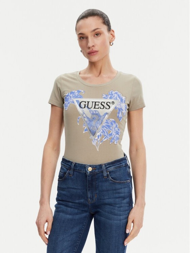 Guess T-Shirt W5GI08 J1314 Khaki Slim Fit
