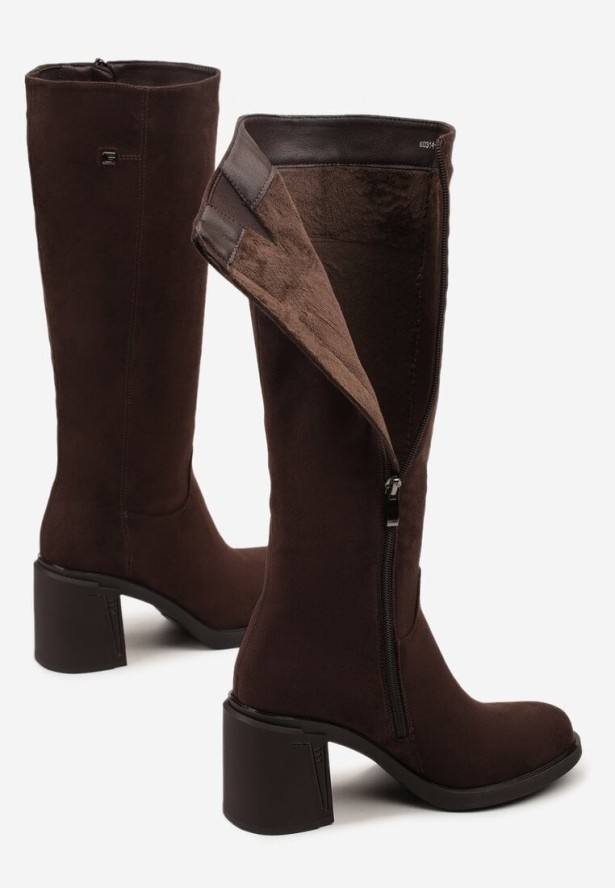 Ciemnobrązowe Kozaki Muszkieterki na Obcasie Ceditha