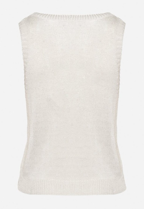 Jasnobeżowa Bluzka Bez Rękawów z Dzianiny z Wiskozy z Metaliczną Nicią Alamaris