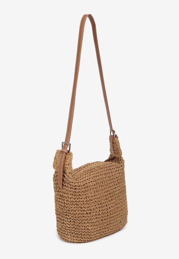 Ciemnobeżowa Pleciona Torebka na Regulowanym Pasku Cristolla