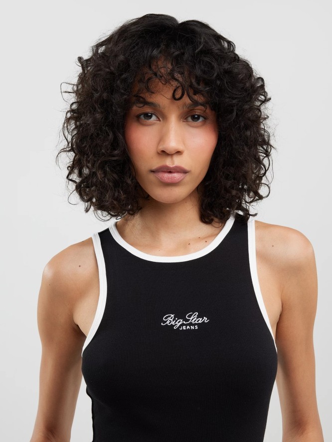 Koszulka damska na ramiączkach z kontrastowym wykoŅczeniem czarna Arisa 906