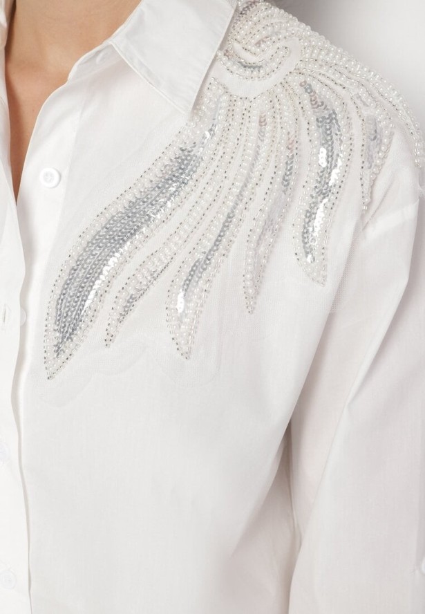 Biała Koszula z Bawełny Ozdobiona Cekinami Nalaniriel