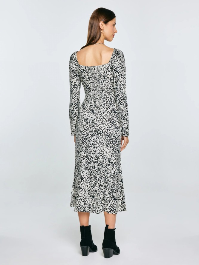 Sukienka damska midi z wiskozy z nadrukiem czarno-kremowa Kiara 906