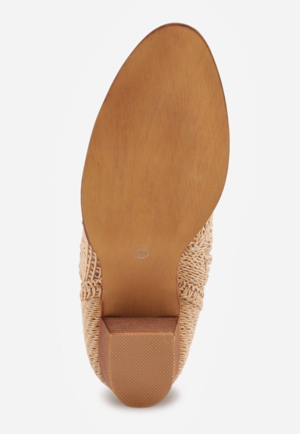 Ciemnobeżowe Botki Kowbojki VICES na Stożku z Ażurową Cholewką Azivessa