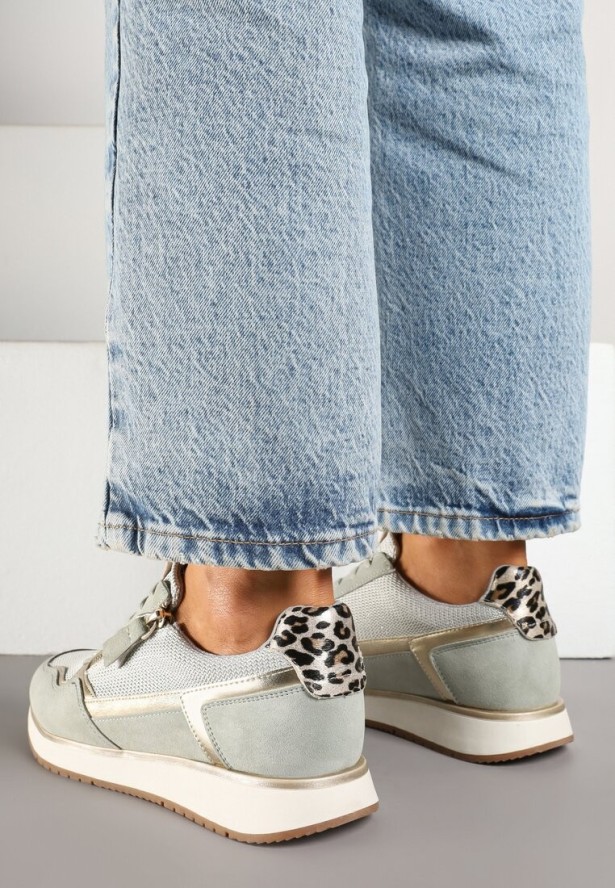 Jasnozielone Sneakersy z Metalicznymi Wstawkami i Ozdobnym Suwakiem Alanatia