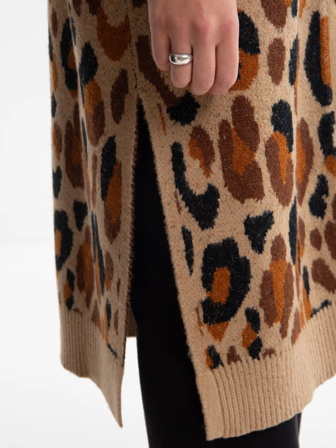 Sweter damski typu kardigan z motywem zwierzęcym brązowy Pantira 000