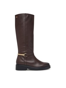 Tommy Hilfiger Oficerki Th Stud Leather Knee Riding Boot FW0FW09608 Brązowy