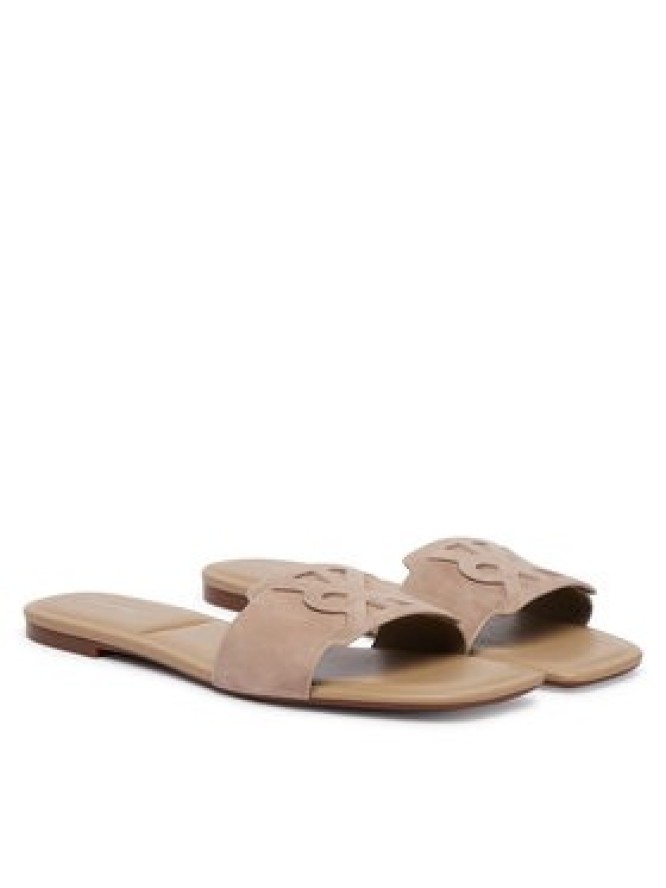Calvin Klein Klapki Square Flat Sndl Embl Suede HW0HW03055 Beżowy