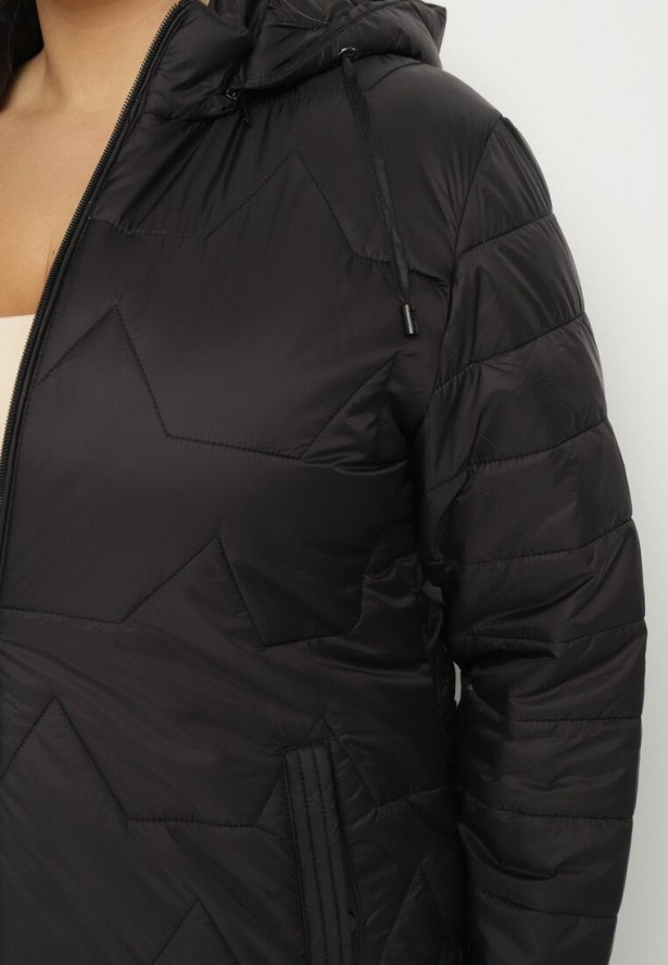 Czarna Kurtka Pikowana z Odpinanym Kapturem Nalaniel