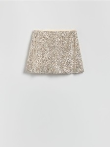 Cekinowa spódnica mini - kremowy