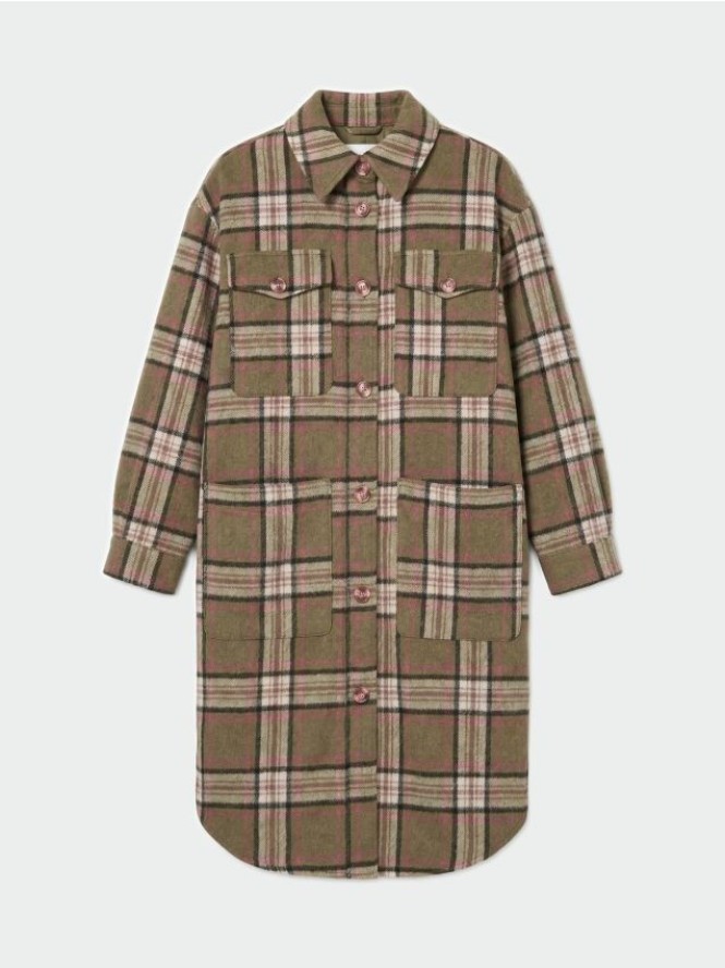 Płaszcz koszulowy z domieszką wełny - wielobarwny