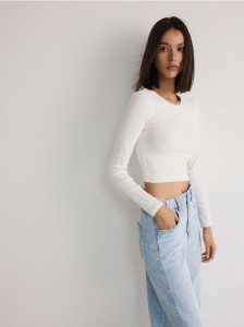 Krótki bawełniany longsleeve - biały