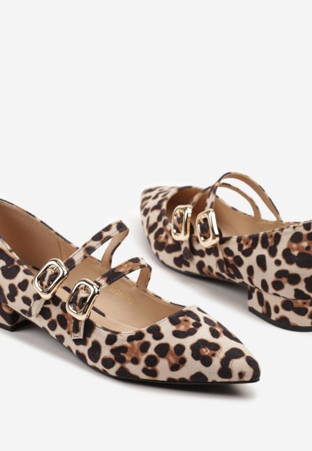 Panterkowe Czółenka z Paskami na Sprzączkę i Noskiem w Szpic Odane