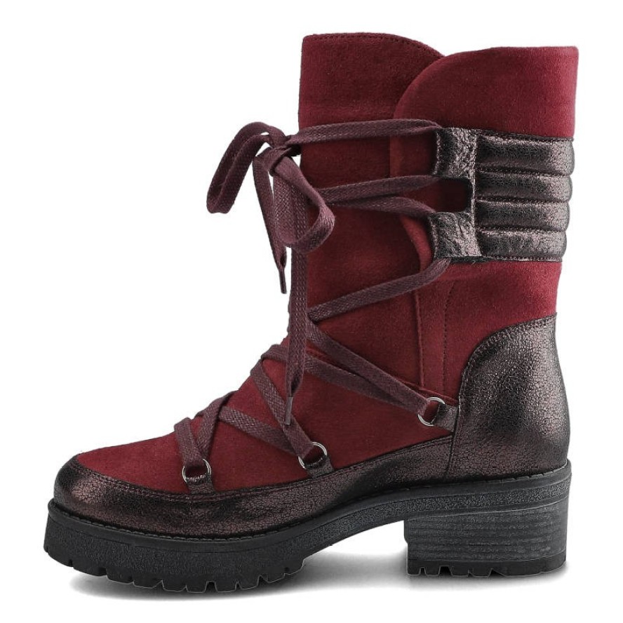 Botki damskie Maciejka, skóra licowa łączona z zamszem wiązane sznurowadłami z wnętrzem wyściełanym ciepłym miękkim futerkiem i z antypoślizgową pode