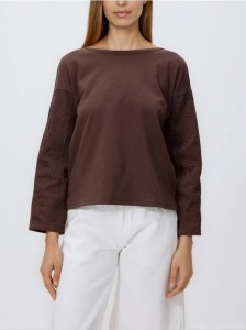 Bawełniany longsleeve - ciemnobrązowy