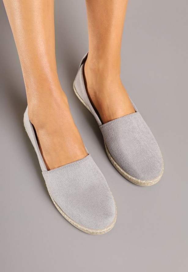 Szare Espadryle na Płaskiej Plecionej Podeszwie Juliatta