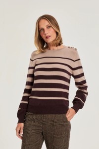 Sweter w paski beżowy