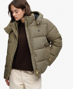 superdry Premium pikowana kurtka z kapturem w kratę – Brown Heritage Check