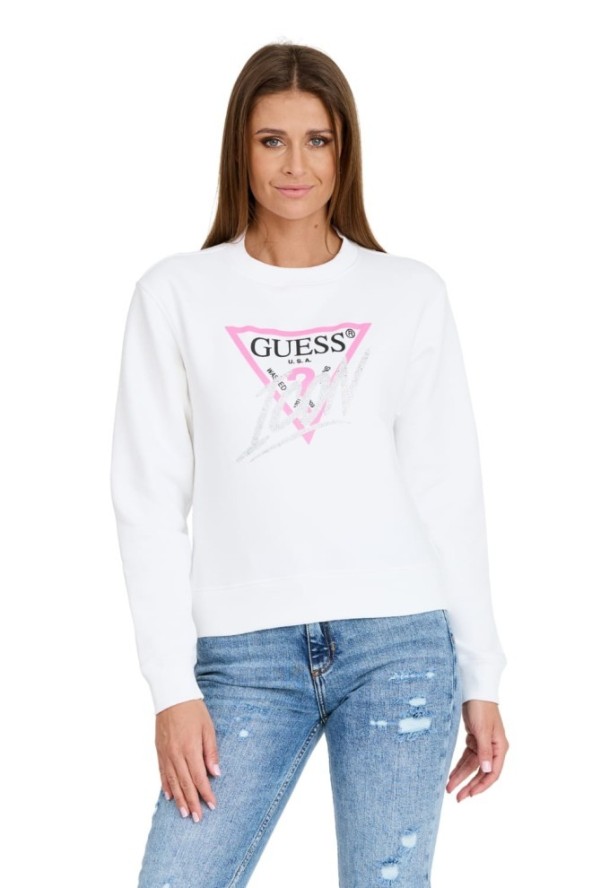 GUESS Biała damska bluza Cn Icon, Rozmiar XL