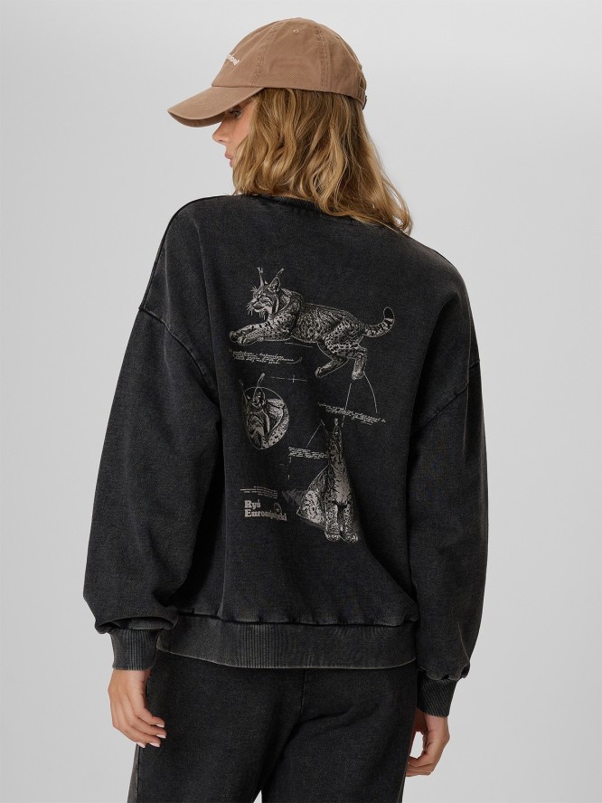 4F Bluza dresowa loose z nadrukiem damska - szara S