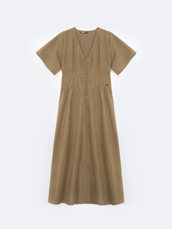 Sukienka damska midi lniana khaki Victorine 303
