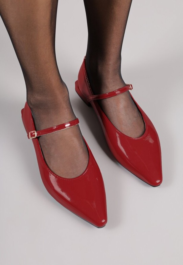 Bordowe Balerinki Vices z Paskiem z Klamerką i Skórzaną Wkładką Quane