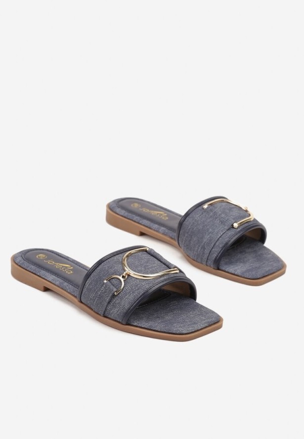 Niebieskie Klapki Ozdobione Metaliczną Aplikacją Deiselle