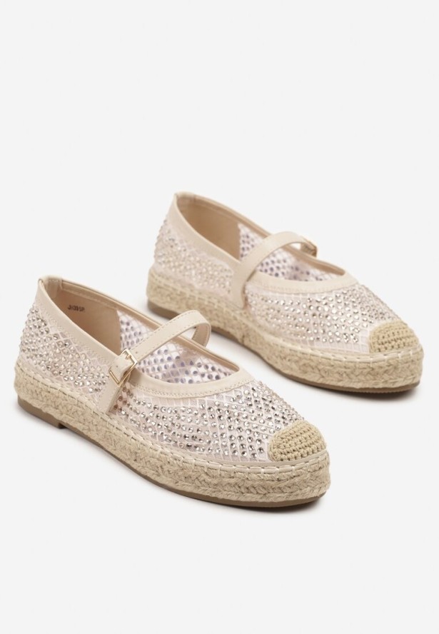 Beżowe Ażurowe Espadryle z Plecionką Rineviella