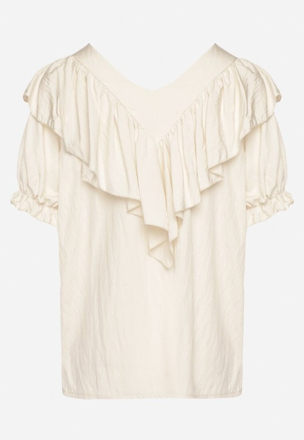 Beżowa Bluzka z Wiskozą i Falbankami Fadevia