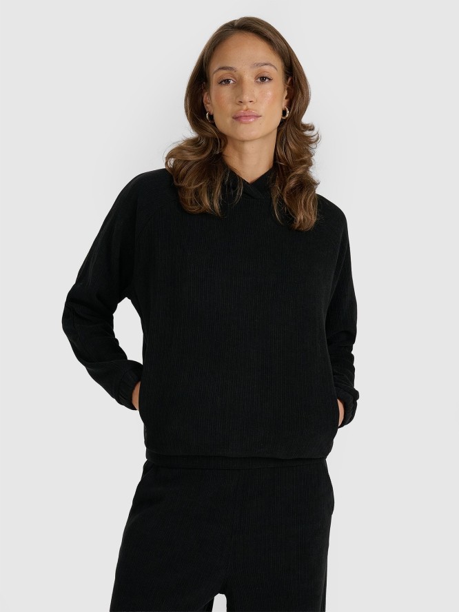 4F Bluza dresowa nierozpinana z kapturem damska - czarna XL