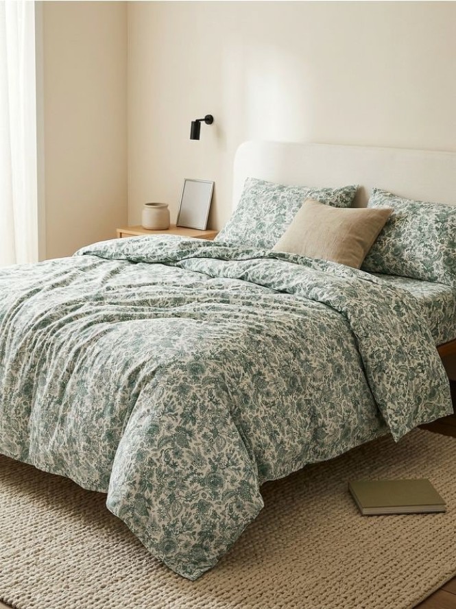 Komplet pościeli w kwiaty - zielony