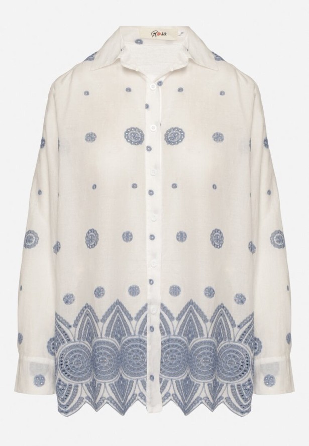 Biała Bawełniana Koszula Zdobiona Haftem Izana