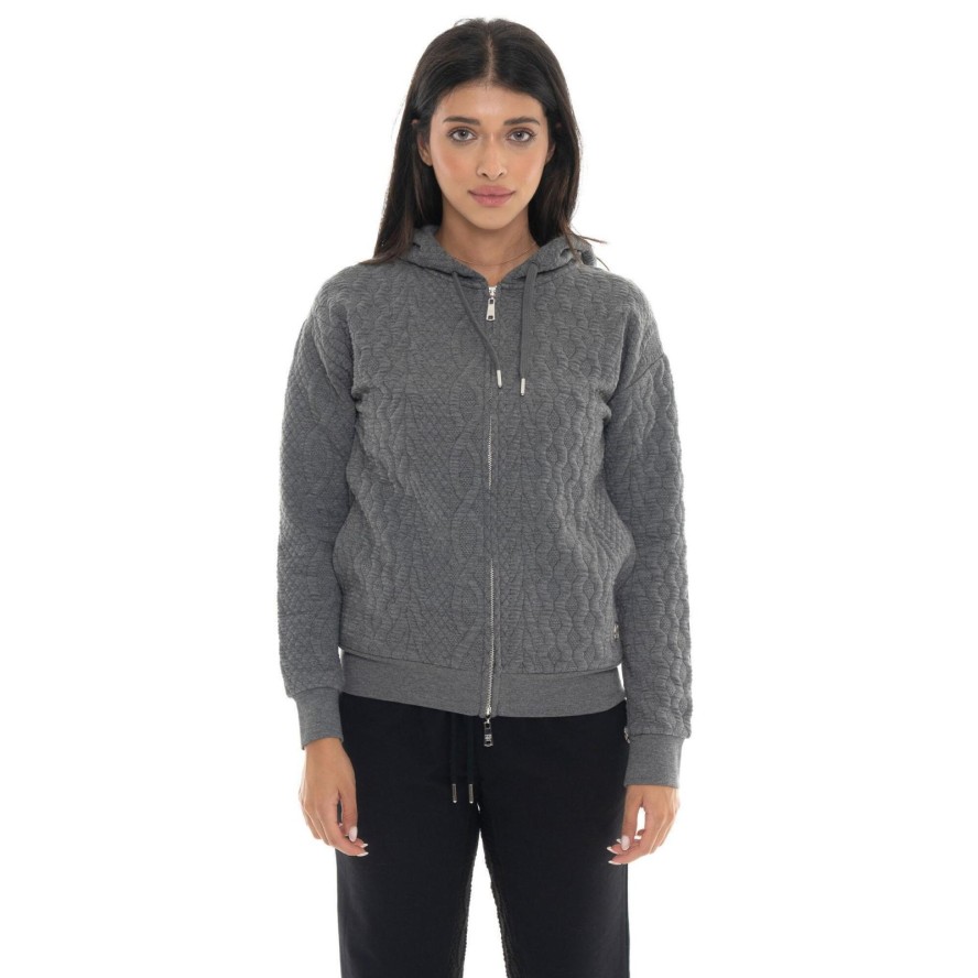 Leone 1947 Braid Damen, Bluza z geflochtenem Stoff, Kapuze, Reißverschluss