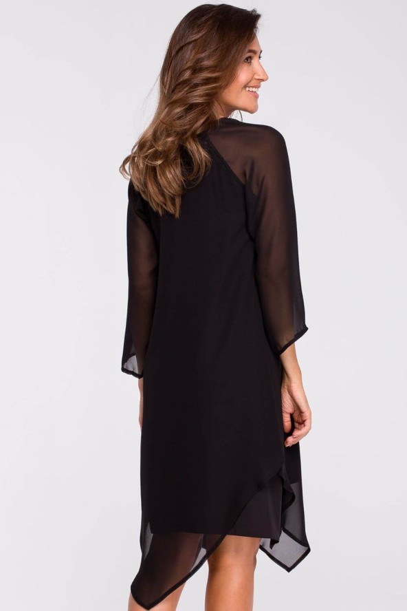 Sukienka wieczorowa oversize szyfonowa asymetryczna boho czarna