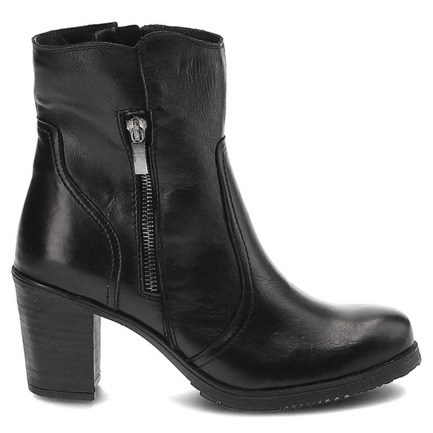 Czarne Botki Pollonus Damskie Skórzane Modne Buty
