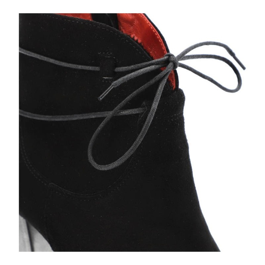 Czarne Botki Karino Eleganckie Skórzane Buty Na Obcasie