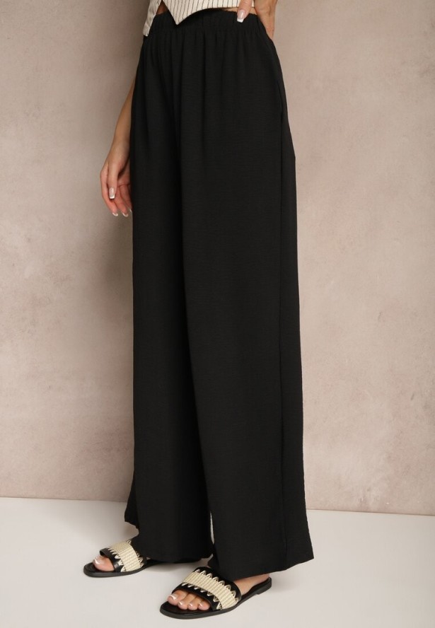 Czarne Szerokie Spodnie Typu Palazzo High Waist Araneira