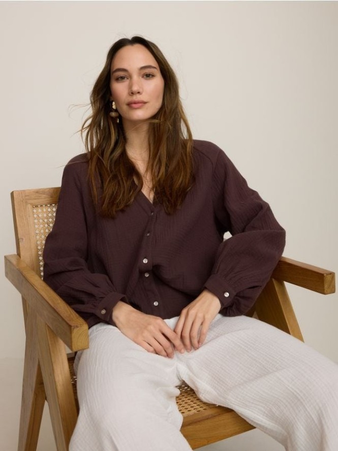 Muślinowa bluzka - brązowy