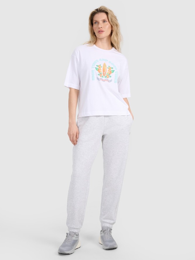 4F T-shirt oversize z nadrukiem damski - biały S