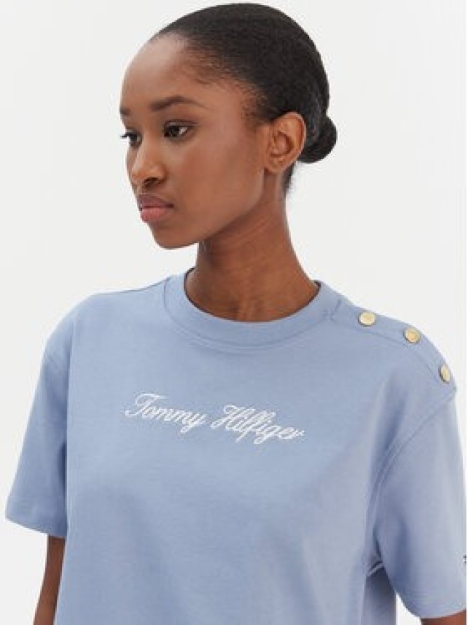 Tommy Hilfiger T-Shirt Script WW0WW47819 Niebieski Regular Fit